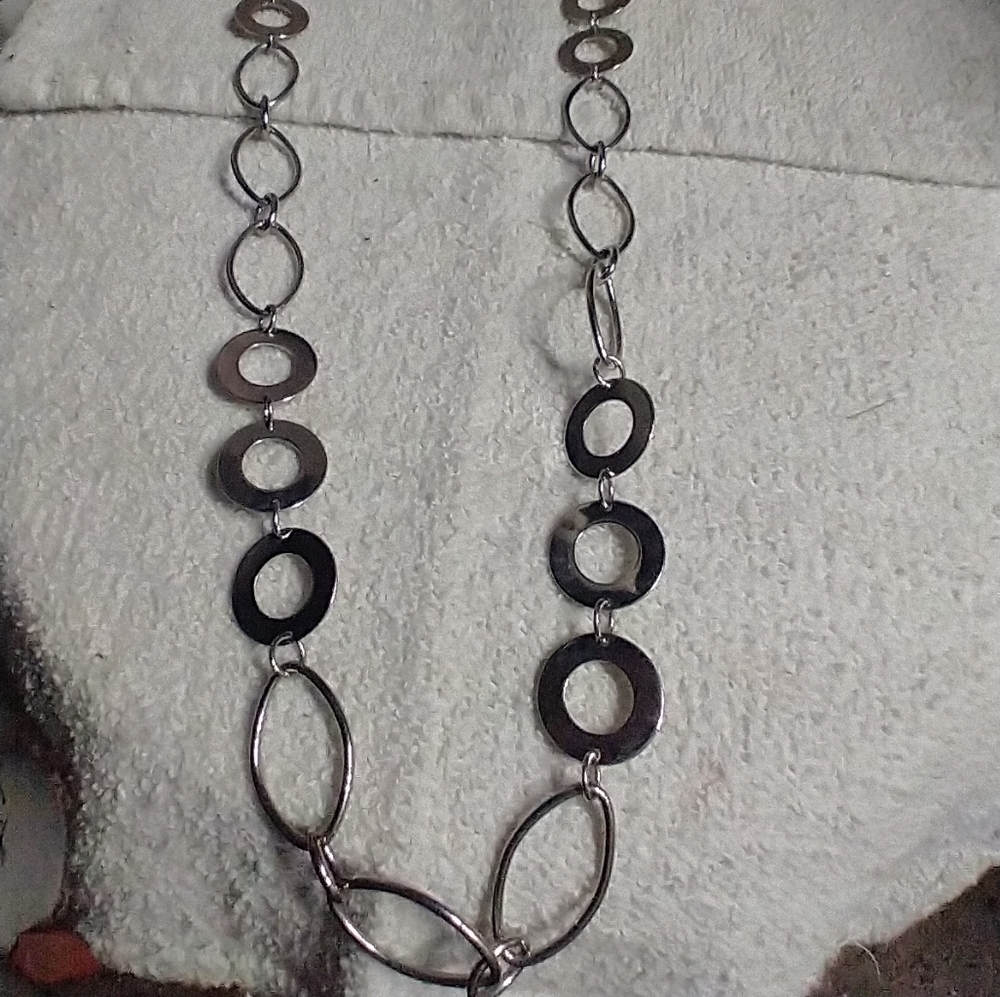 Super long lia Sophia circles silvertone necklace